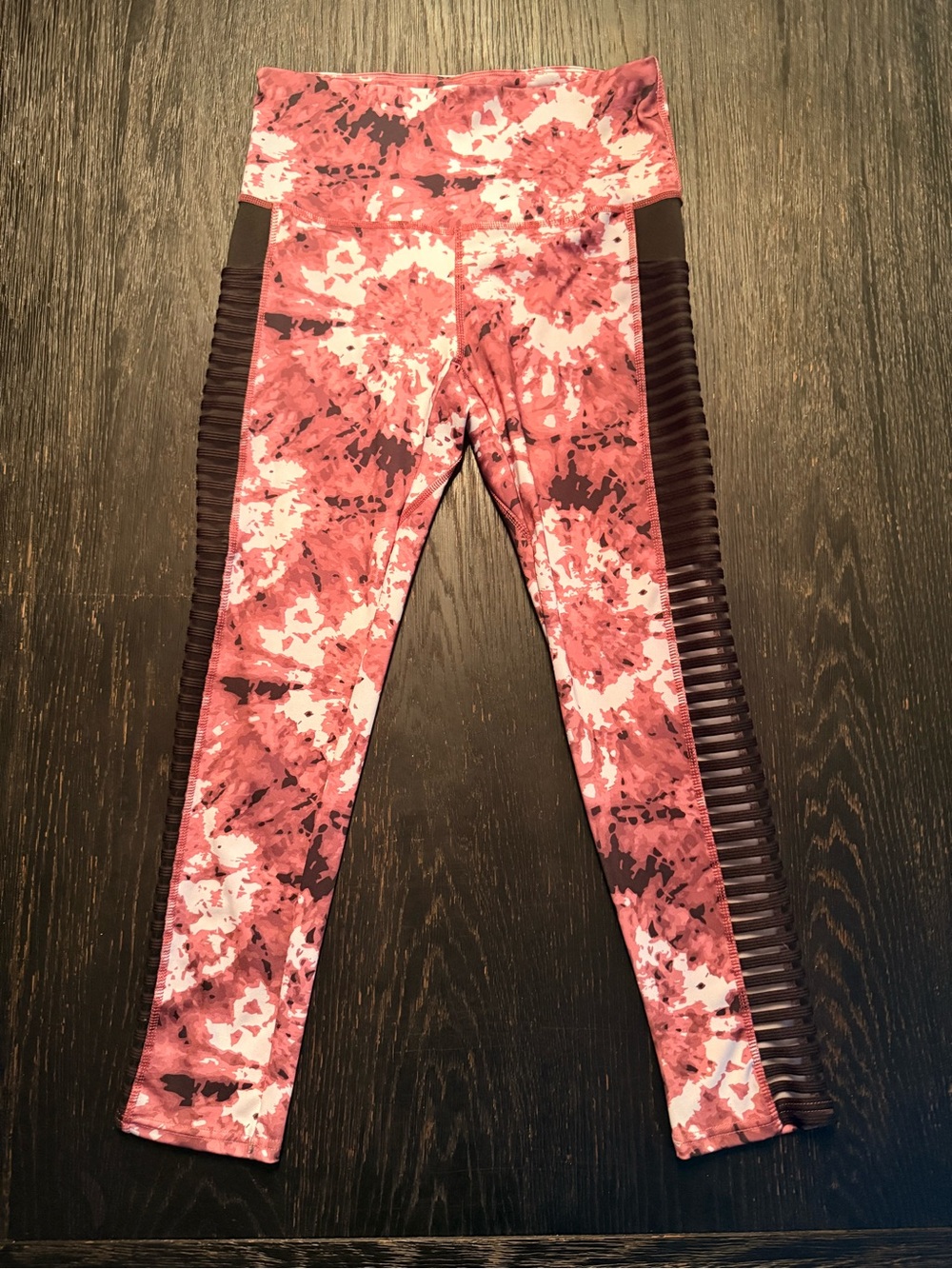 TKO Rose Pink Tie-Dye Leggings with Brown Ribbed Side Panels